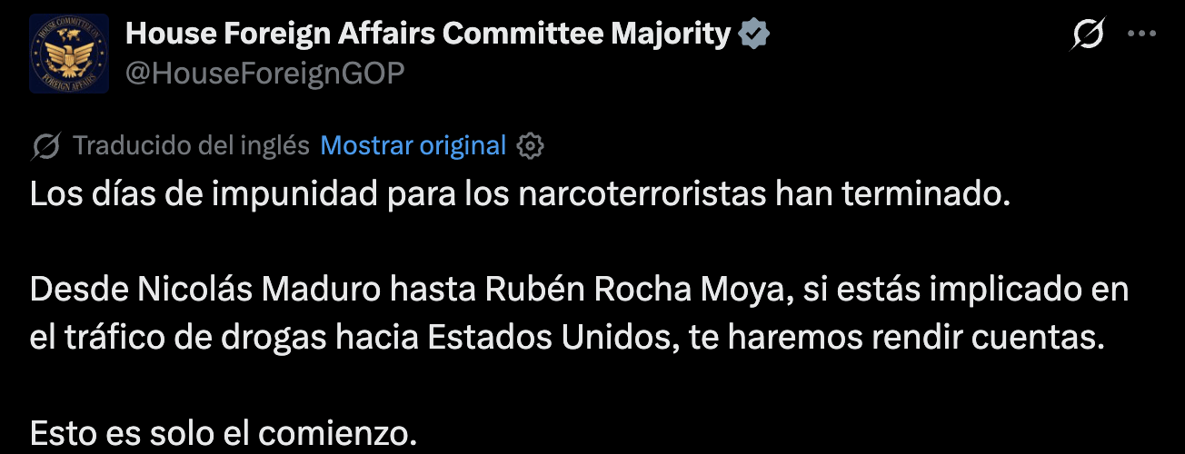 Cámara de Representantes de EU advierte a México 'se acabó la impunidad'; caso Rocha Moya es 'sólo el principio' - Noticias de Actualidad de México y el Mundo -