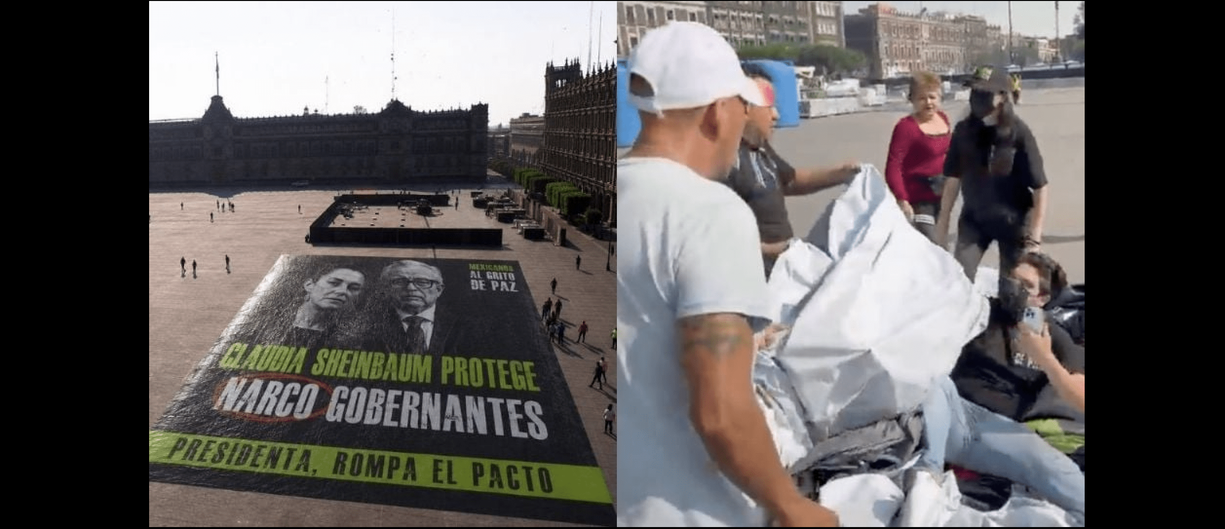 Agreden a activistas en el Zócalo de la CDMX: quitan lona que vincula a Rocha Moya con el narcotráfico - Noticias de Actualidad de México y el Mundo -